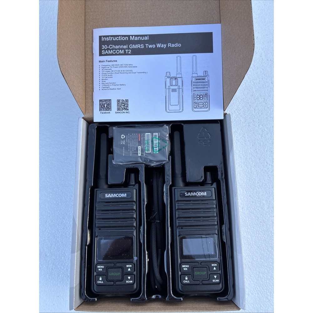 SAMCOM FPCN10A Two Way Radios Long Range 3000mAh Walkie Talkies 2pk Black